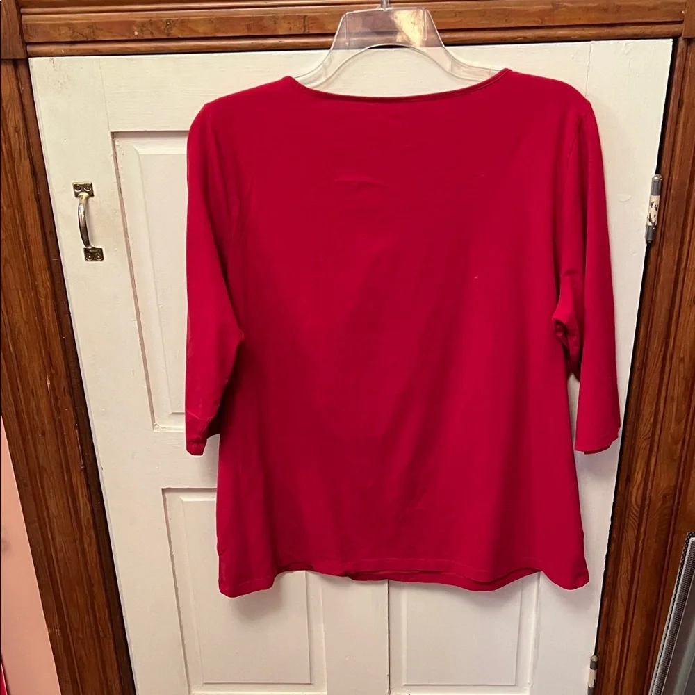 Venezia Women's Red V Neck Long Sleeve Top - Picture 3 of 11